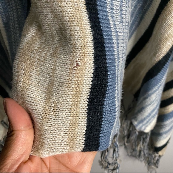 Majora Women's Tan/Blue Striped Open Front Fringed Knit Cardigan - Picture 10 of 10